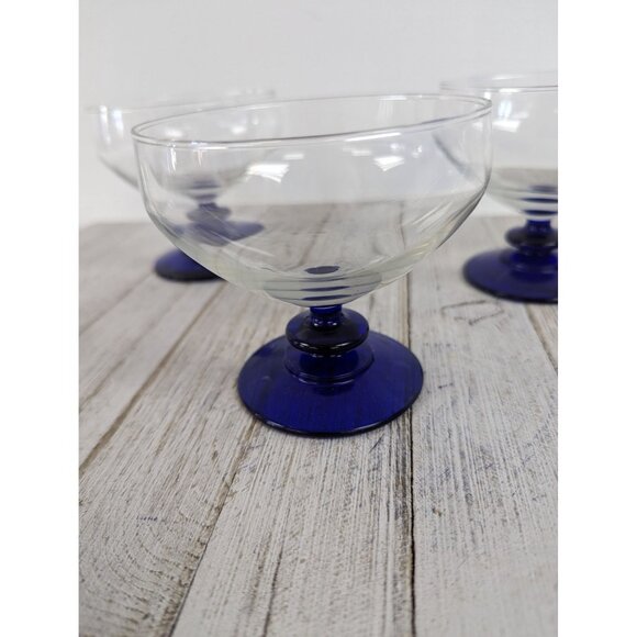 Cobalt Blue Sherbet Glasses Drinking Stemmed Set of 4 Clear Cocktail - Picture 2 of 5